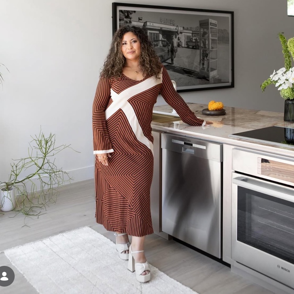 Zara Brown and Cream Long Sleeve Dress
